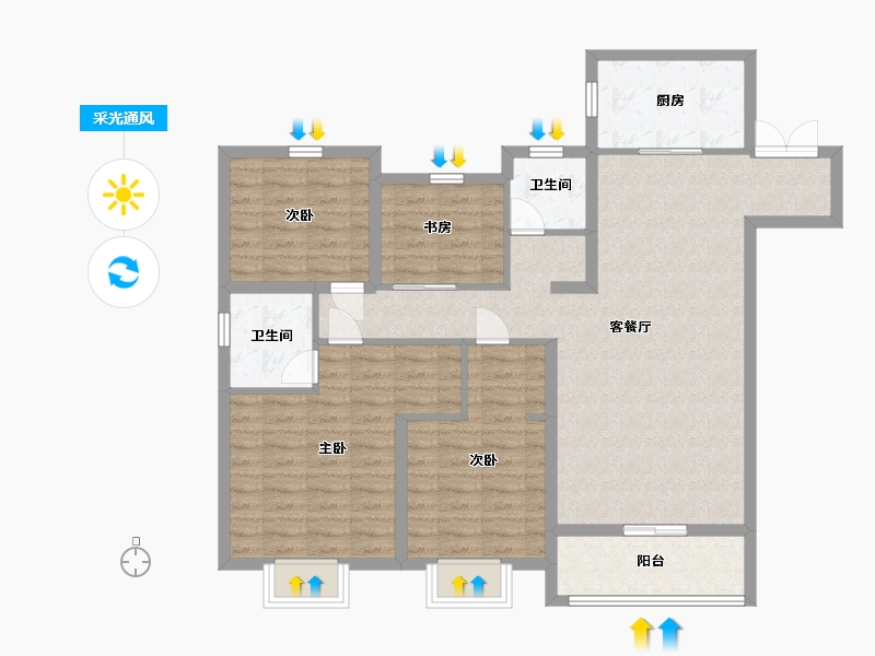 山东省-临沂市-宝丽世纪城-107.00-户型库-采光通风