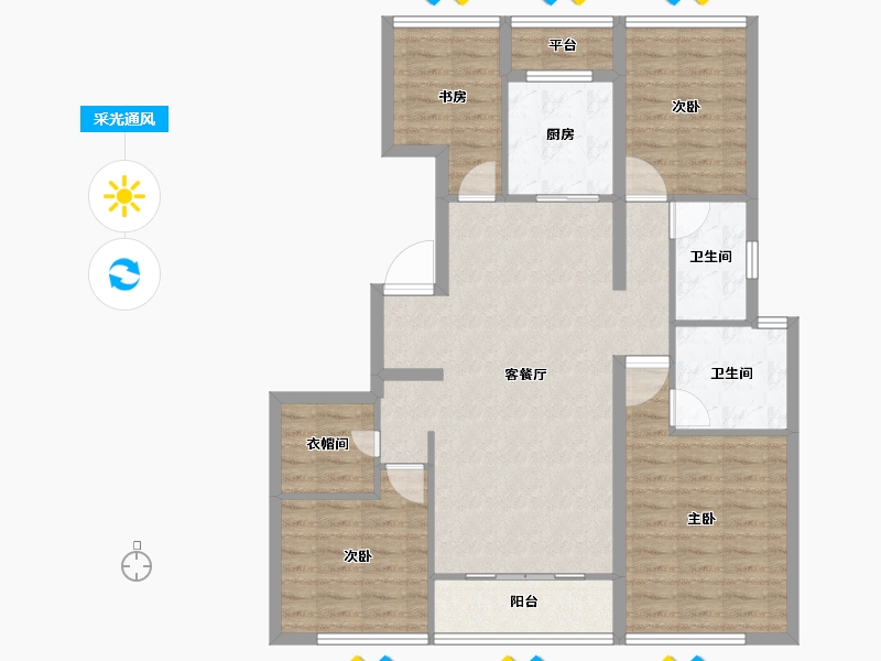 山东省-青岛市-绿城汀岚-103.67-户型库-采光通风