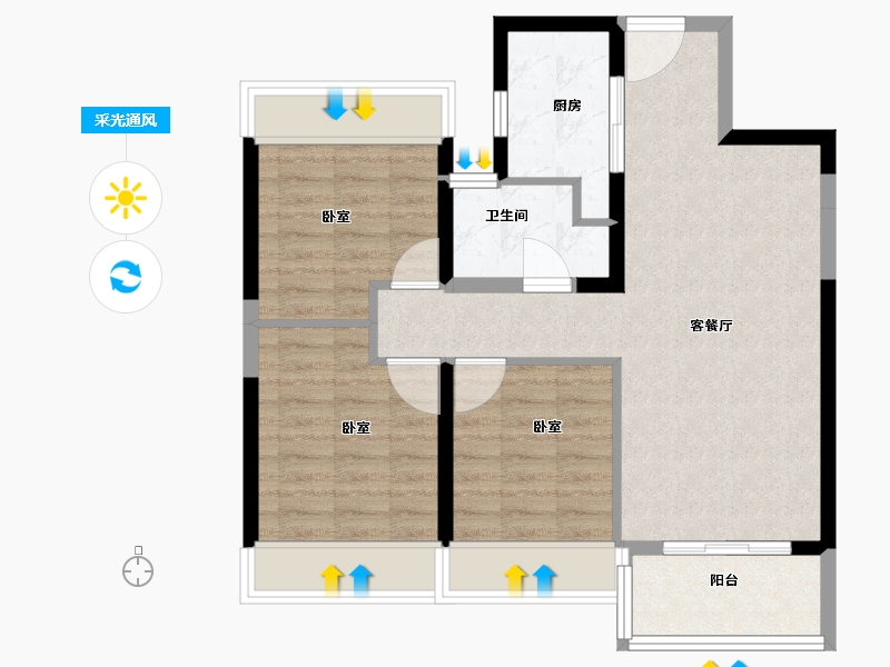 湖北省-宜昌市-万科理想城-74.00-户型库-采光通风