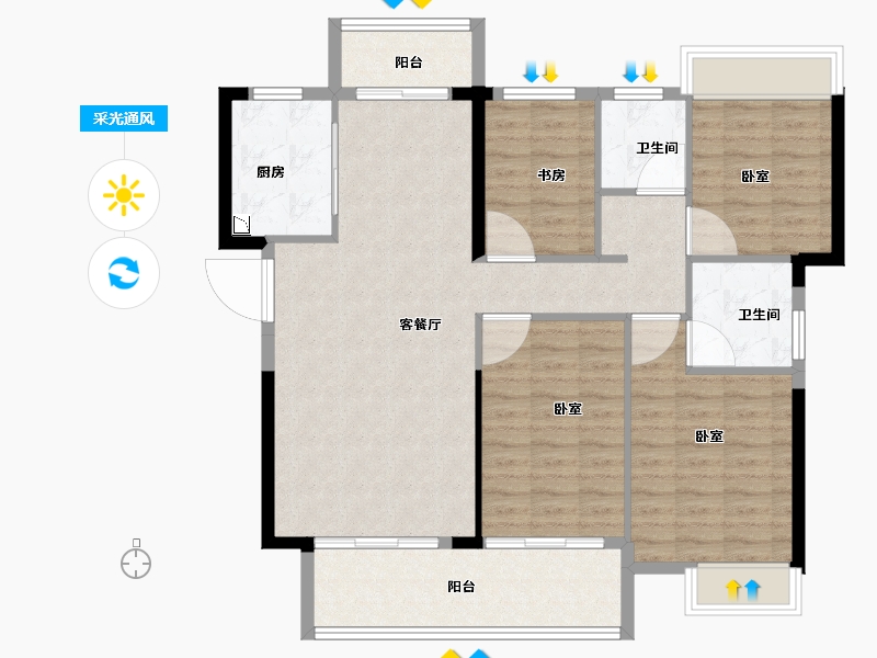 湖北省-黄冈市-御江中央公馆-110.00-户型库-采光通风