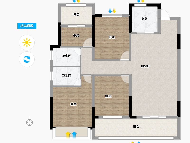 湖北省-黄冈市-滨河壹号-103.24-户型库-采光通风