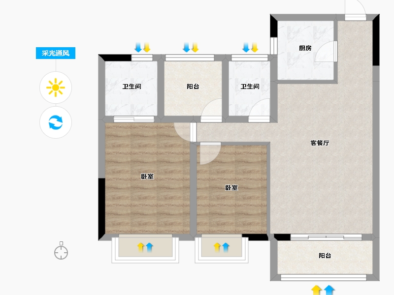 湖北省-荆州市-望江国际-70.83-户型库-采光通风