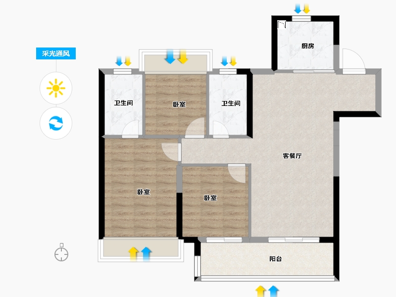 湖北省-宜昌市-万科理想城-85.00-户型库-采光通风