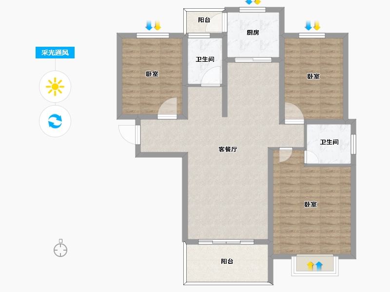 河南省-许昌市-怡通蓝堡佳苑-104.01-户型库-采光通风