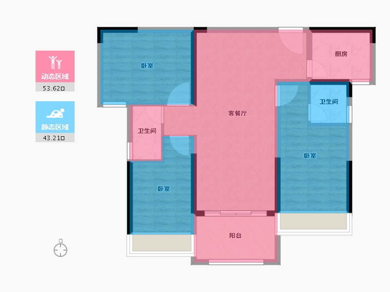 湖北省-黄冈市-邻江公馆-86.70-户型库-动静分区