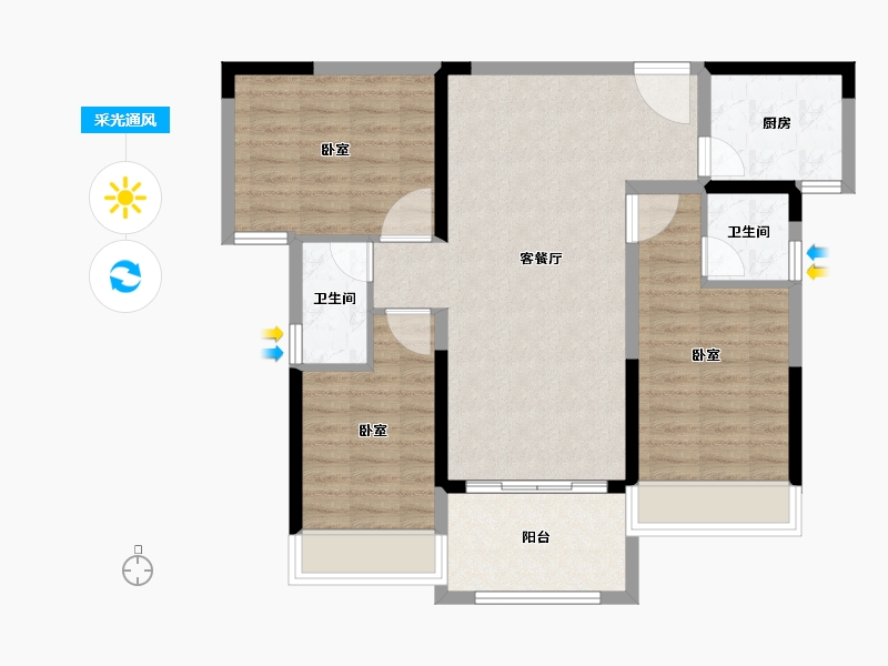 湖北省-黄冈市-邻江公馆-86.70-户型库-采光通风