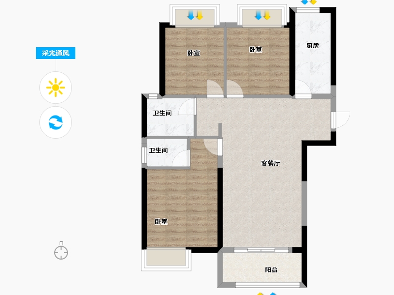 湖北省-武汉市-绿地大都会-80.00-户型库-采光通风