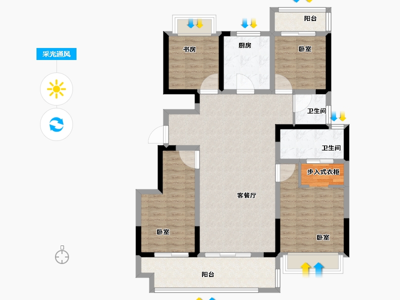 湖北省-荆州市-曲池东院-108.00-户型库-采光通风