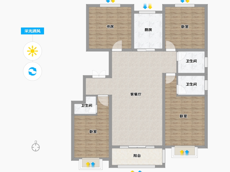 山东省-德州市-双企·龙城和悦府-132.00-户型库-采光通风