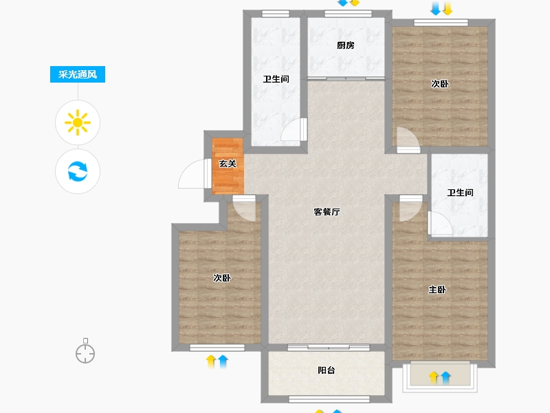 山东省-淄博市-天玺园-104.99-户型库-采光通风