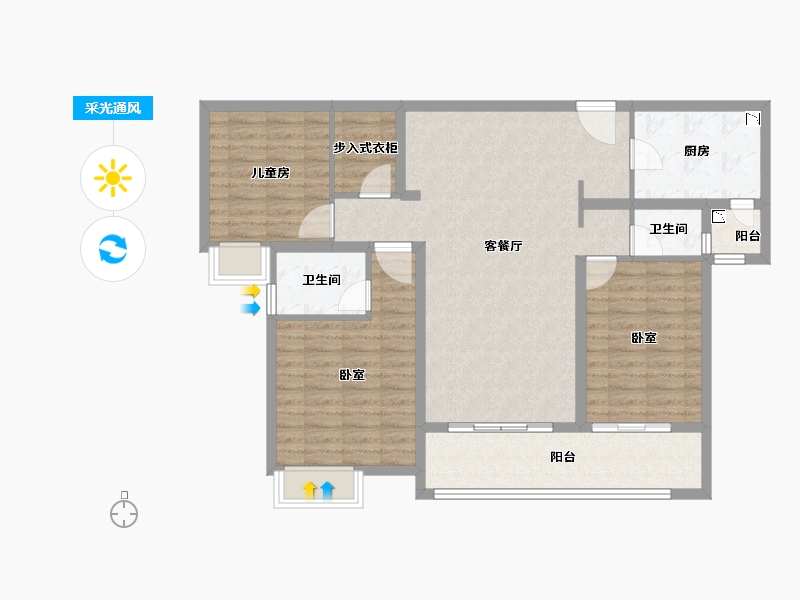 湖北省-荆州市-雅居乐锦城-106.95-户型库-采光通风