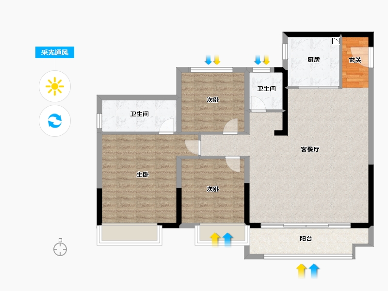 山东省-淄博市-旭辉银盛泰辉盛鑫苑-103.00-户型库-采光通风