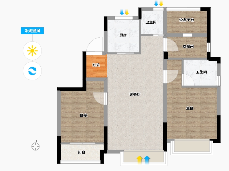 浙江省-金华市-中天公元诚品-76.99-户型库-采光通风