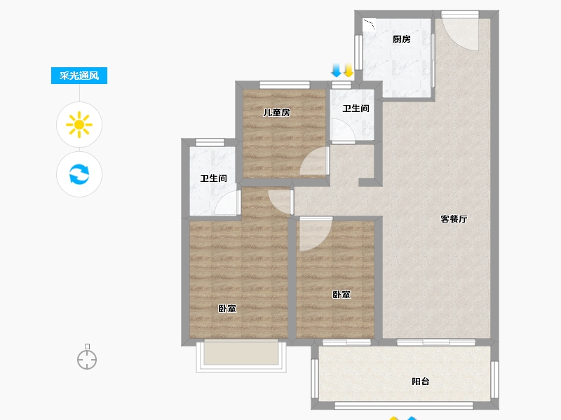 湖北省-荆州市-雅居乐锦城-88.00-户型库-采光通风