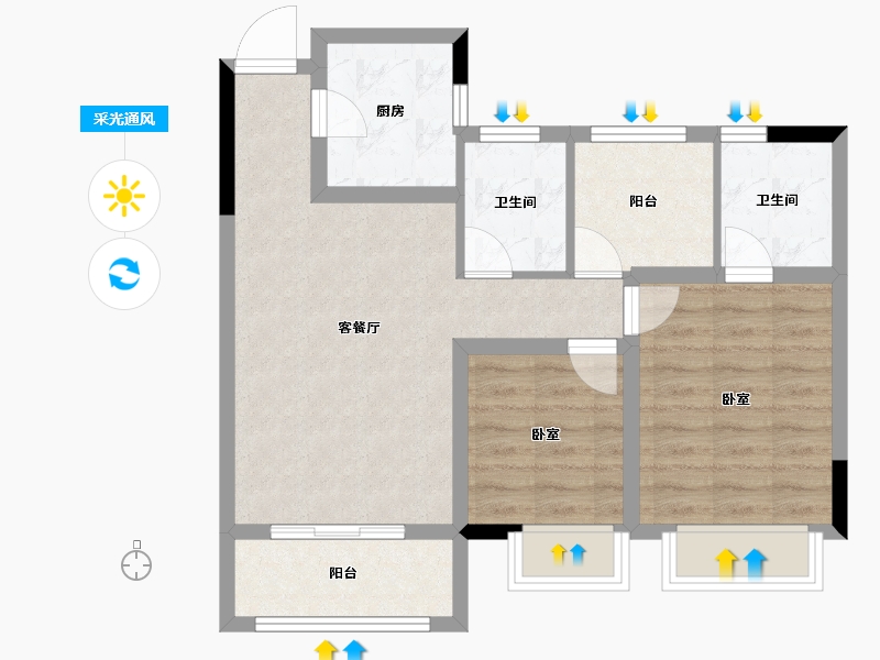 湖北省-荆州市-望江国际-67.06-户型库-采光通风