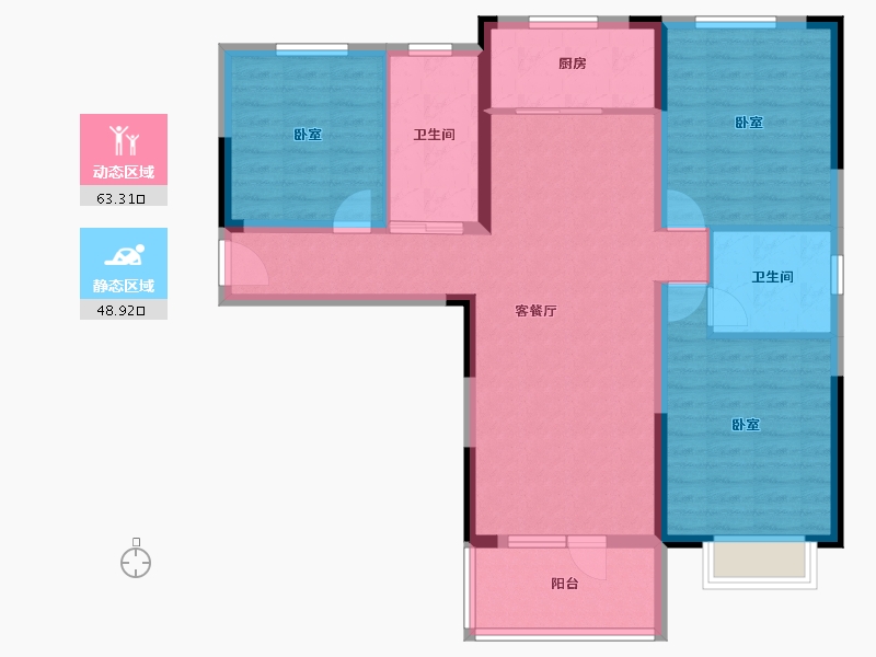 湖北省-咸宁市-香城学府-100.69-户型库-动静分区