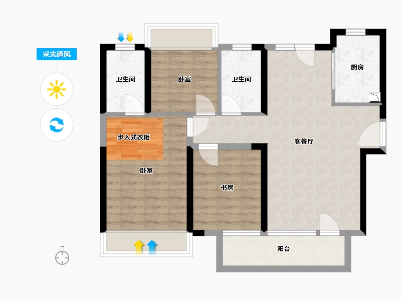 湖北省-武汉市-北大资源莲湖锦城-80.55-户型库-采光通风