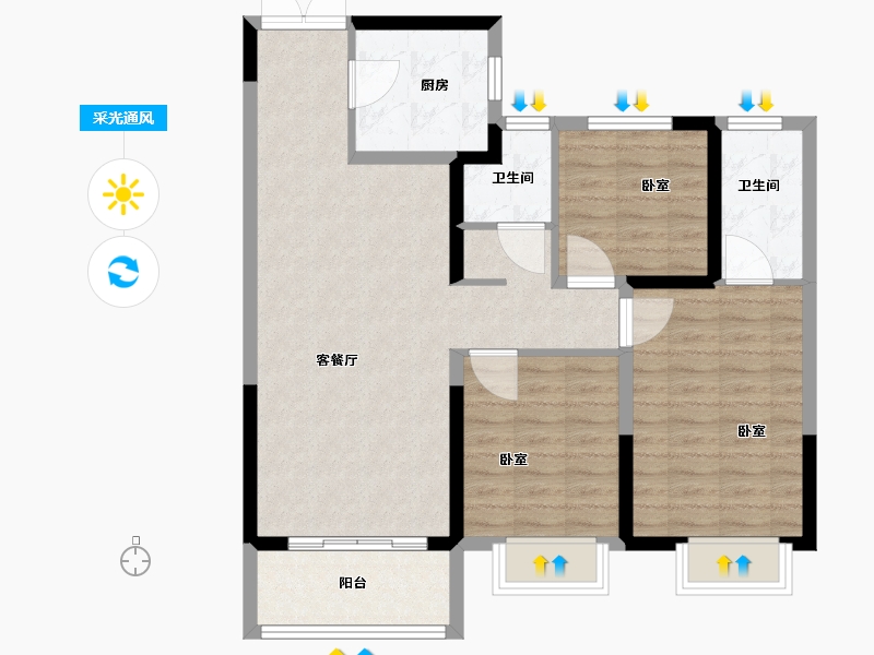 湖北省-武汉市-中国城乡香樾洲-86.00-户型库-采光通风