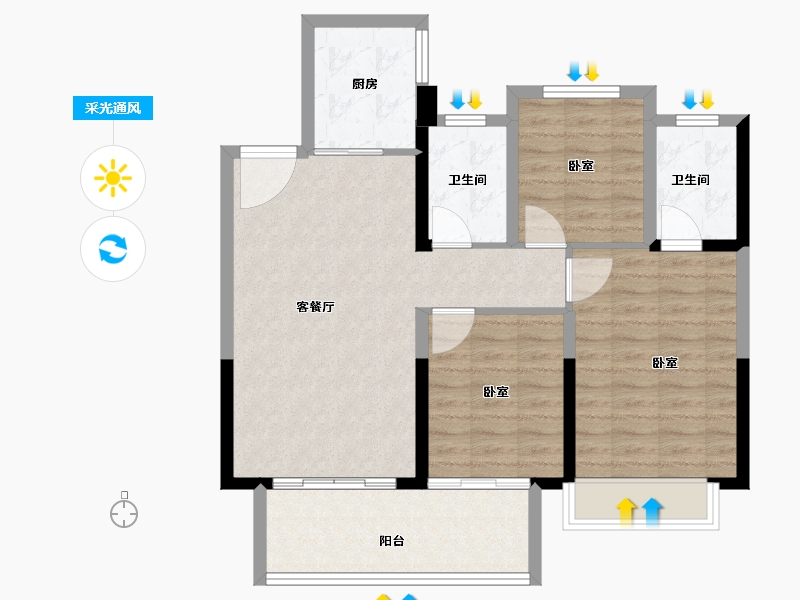 湖北省-孝感市-安陆领秀城-85.22-户型库-采光通风