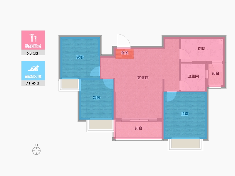 山东省-淄博市-淄博恒大御澜庭-72.80-户型库-动静分区