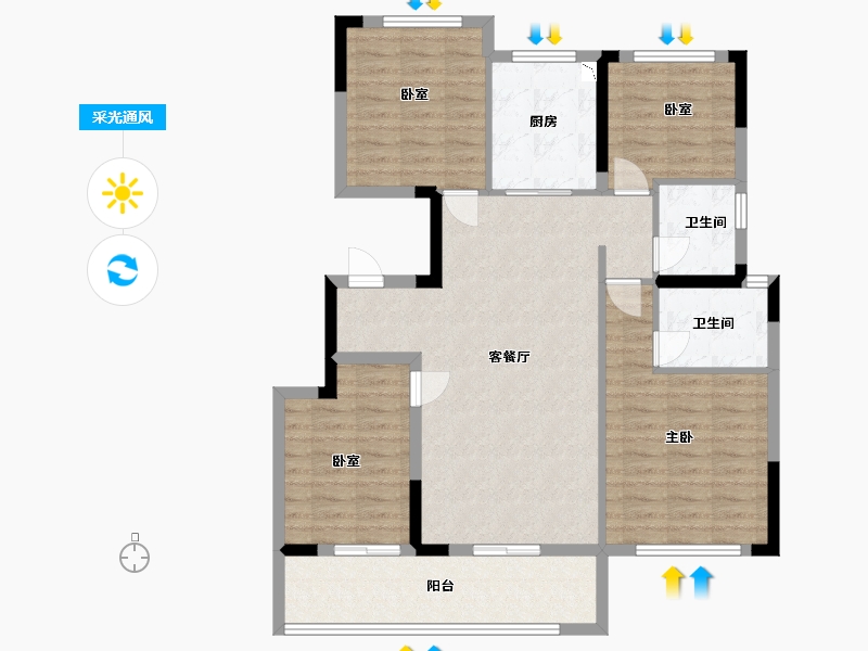 浙江省-宁波市-天阳大唐•凤澜邸-100.00-户型库-采光通风