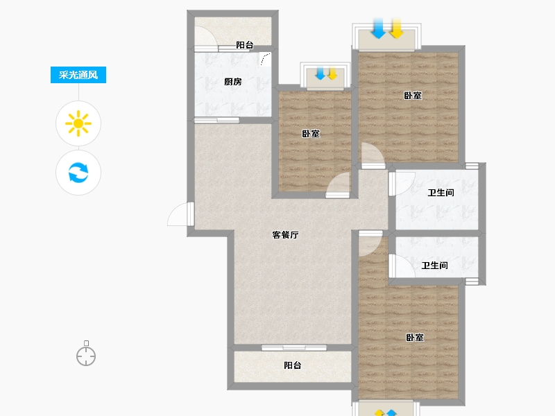 河南省-郑州市-润城时光里-112.79-户型库-采光通风