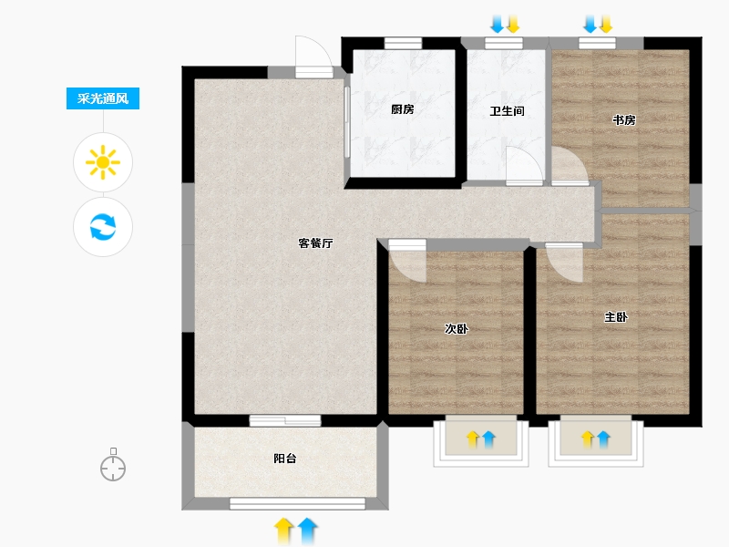 山东省-临沂市-卓新天悦城-80.44-户型库-采光通风