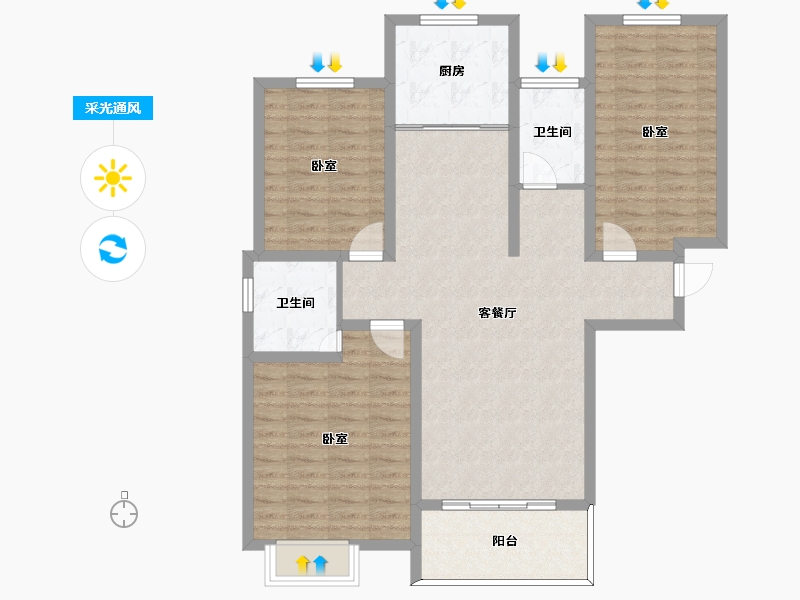 河南省-许昌市-怡通蓝堡佳苑-103.34-户型库-采光通风