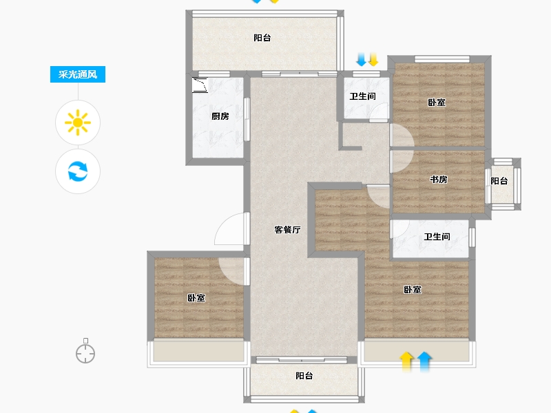 湖北省-宜昌市-万科理想城-113.00-户型库-采光通风