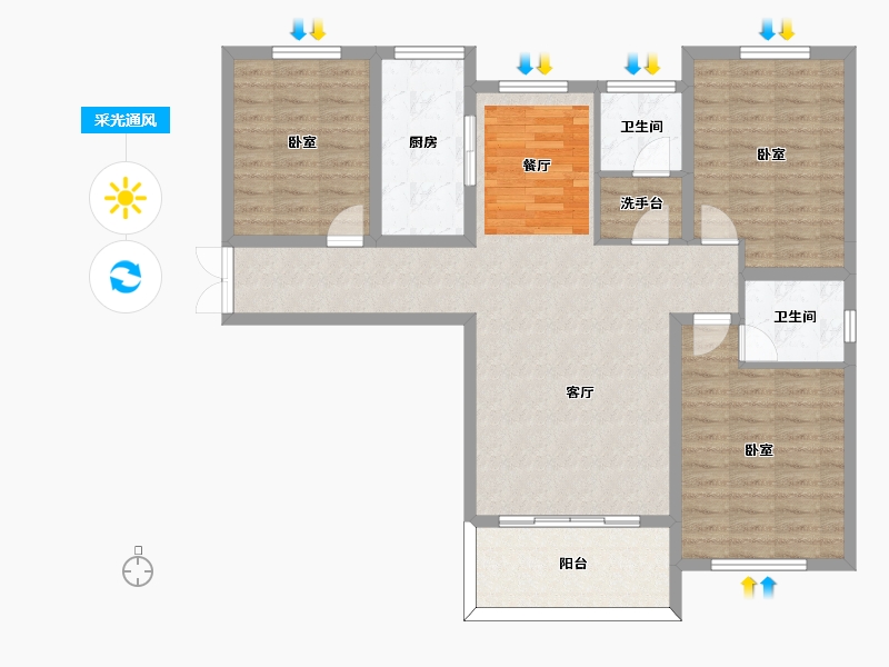 河南省-许昌市-圣帝金苑凯旋宫-107.00-户型库-采光通风