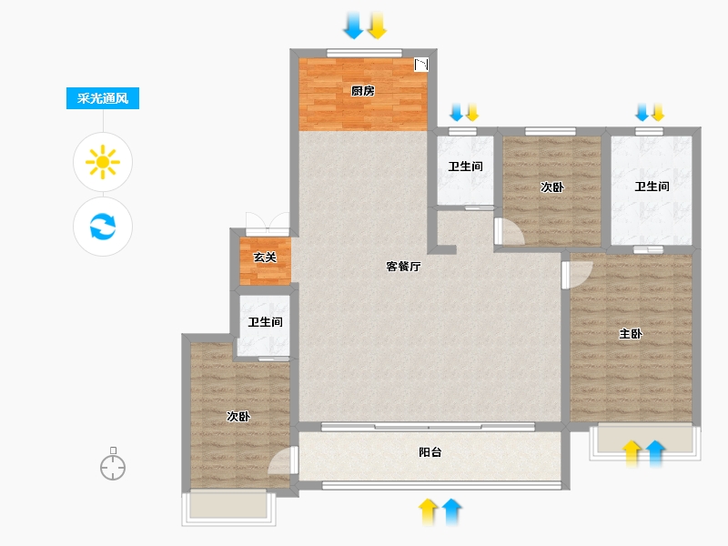 山东省-淄博市-蓝光雍锦半岛-125.00-户型库-采光通风