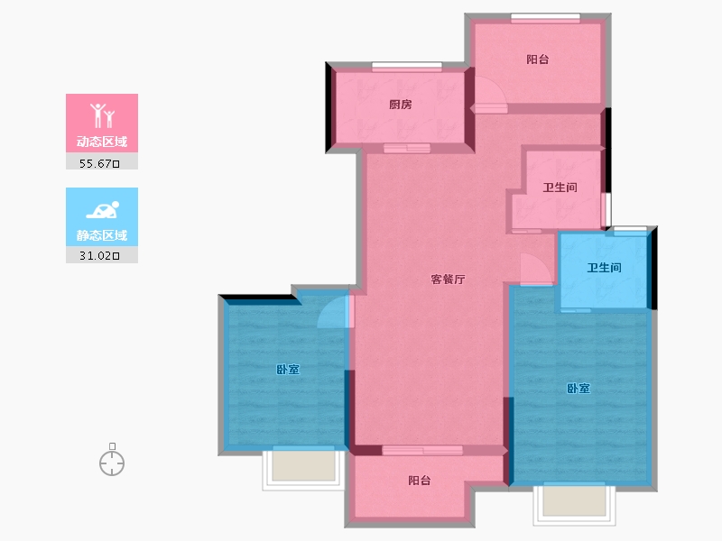 江苏省-苏州市-禹洲·嘉荟星岛-76.57-户型库-动静分区