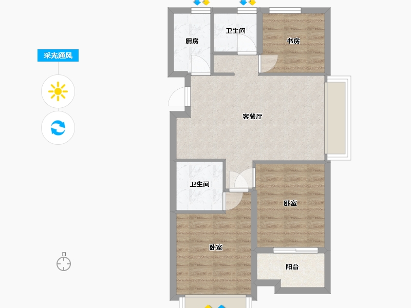 浙江省-杭州市-万科桂语东方-64.27-户型库-采光通风