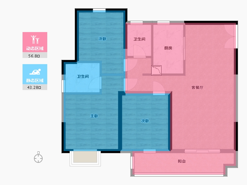 山东省-临沂市-泰鑫东望府-89.43-户型库-动静分区