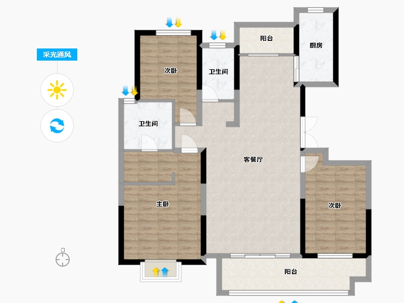 山东省-临沂市-泰鑫东望府-114.03-户型库-采光通风