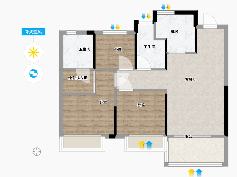 浙江省-温州市-鹿城之光-71.00-户型库-采光通风