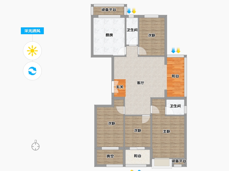 浙江省-台州市-钱塘华锦苑-114.00-户型库-采光通风