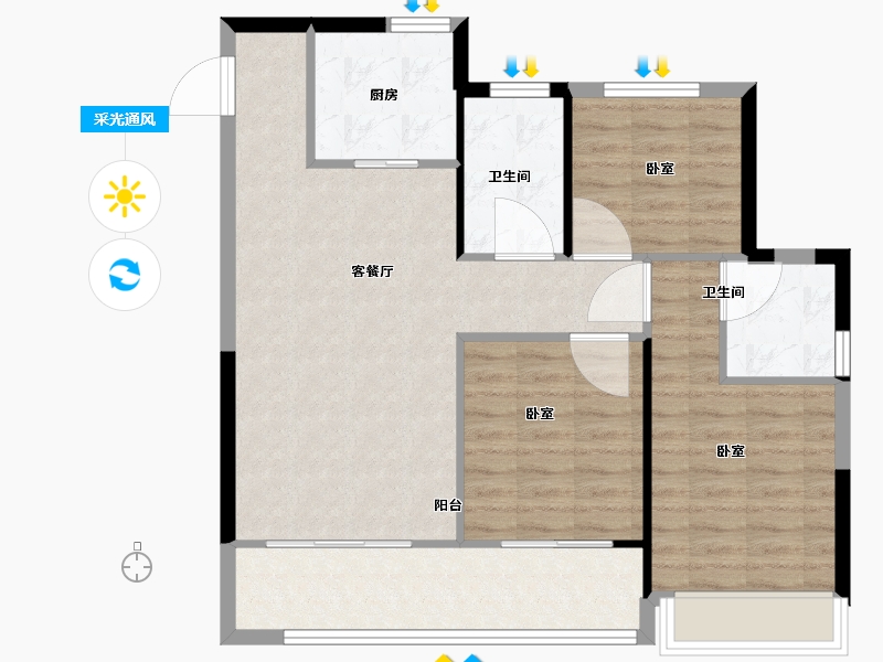 浙江省-温州市-鹿城之光-84.00-户型库-采光通风