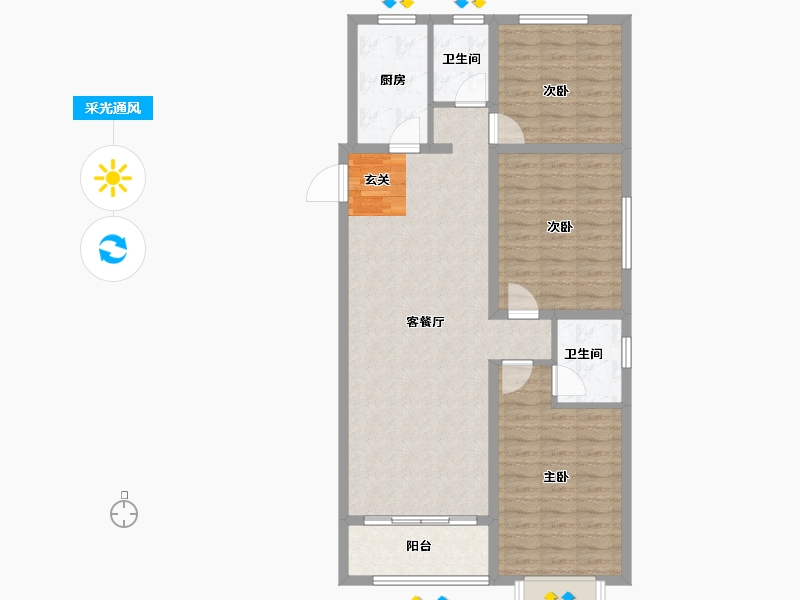 山东省-淄博市-忆江南启园-104.00-户型库-采光通风