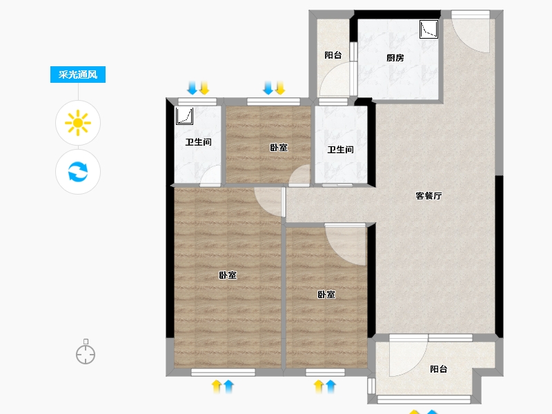 山东省-德州市-德州碧桂园天宸-87.17-户型库-采光通风