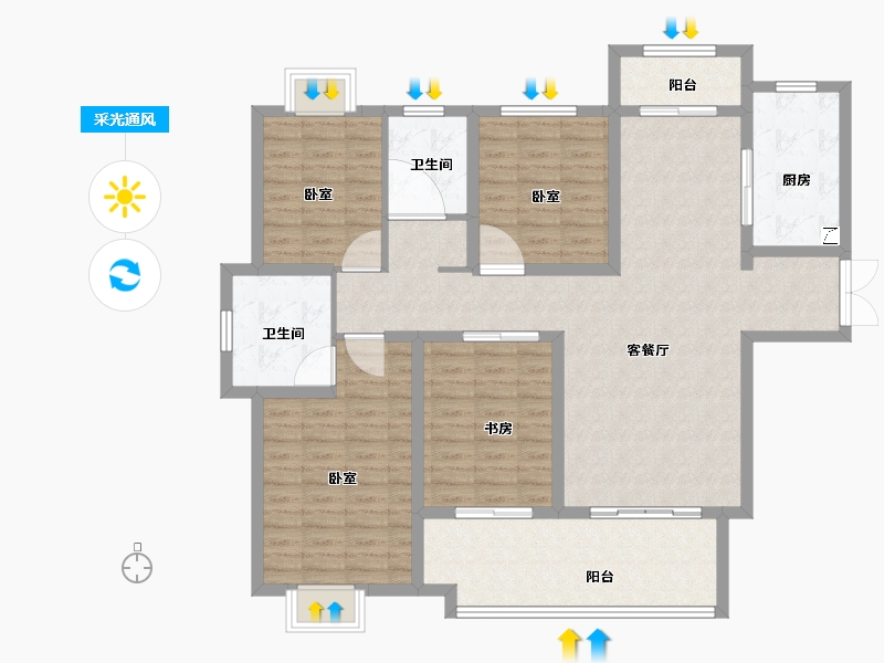 河南省-信阳市-奥林匹克花园-124.99-户型库-采光通风