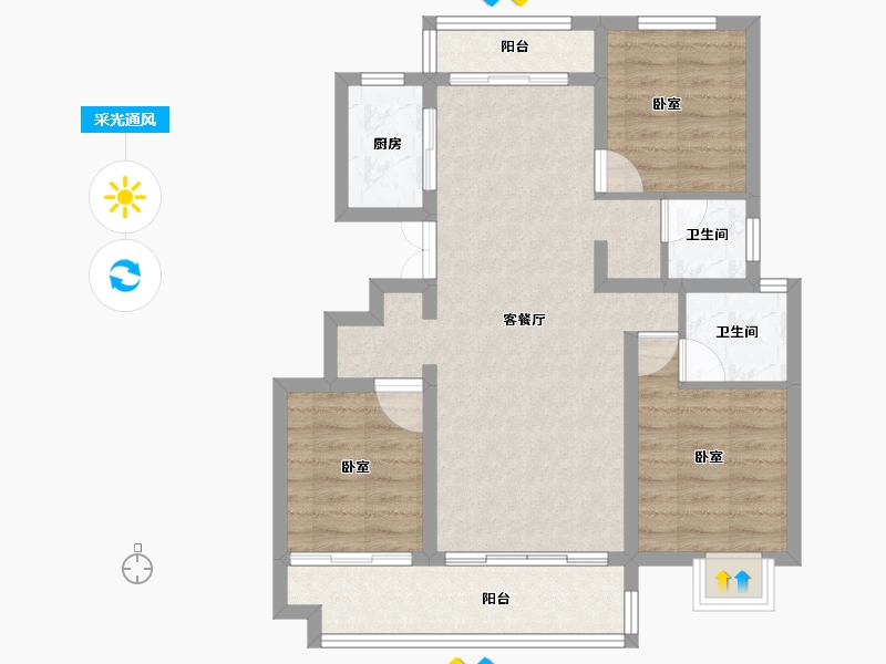 河南省-信阳市-四季花城Ⅰ期·牡丹园-78.37-户型库-采光通风