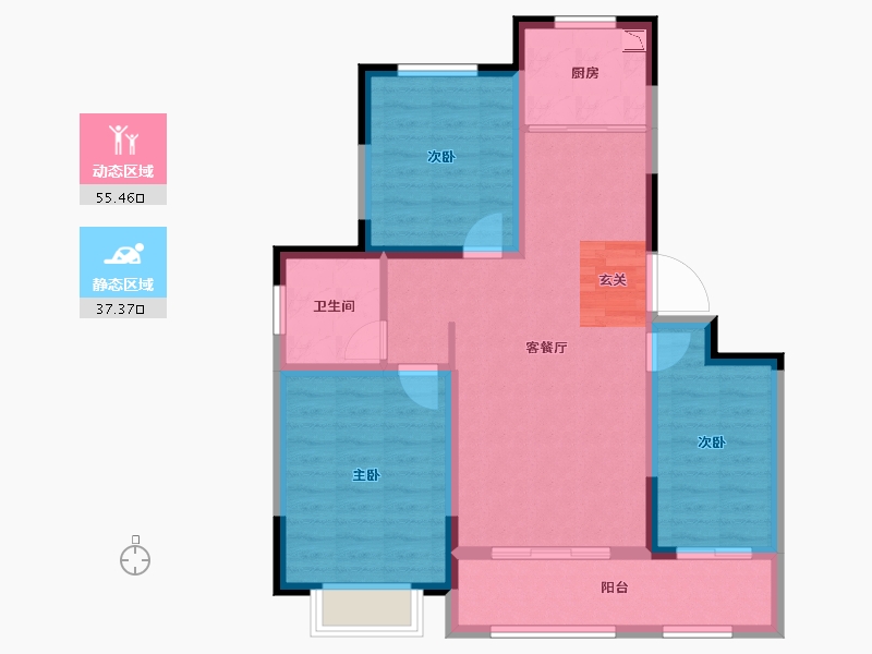 山东省-淄博市-鸿嘉星城·观澜甲第-82.89-户型库-动静分区