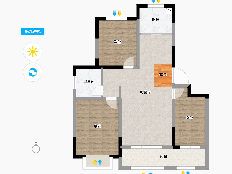 山东省-淄博市-鸿嘉星城·观澜甲第-82.89-户型库-采光通风