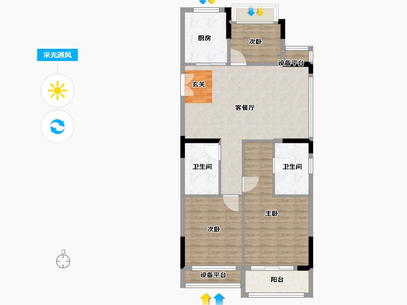 浙江省-台州市-天铂华庭-94.00-户型库-采光通风