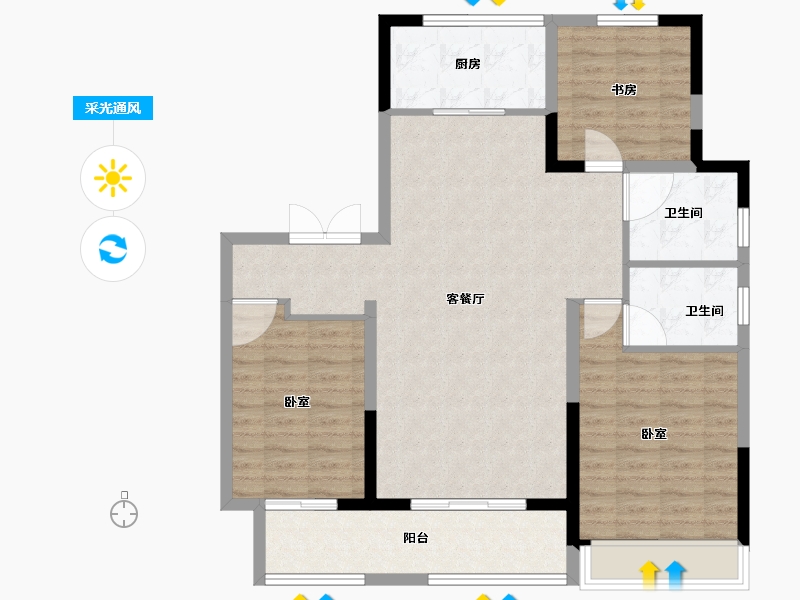 山东省-德州市-滨河花园-102.00-户型库-采光通风