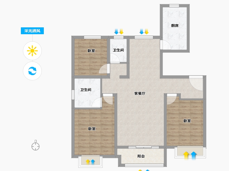 山东省-菏泽市-万腾观澜城-102.00-户型库-采光通风