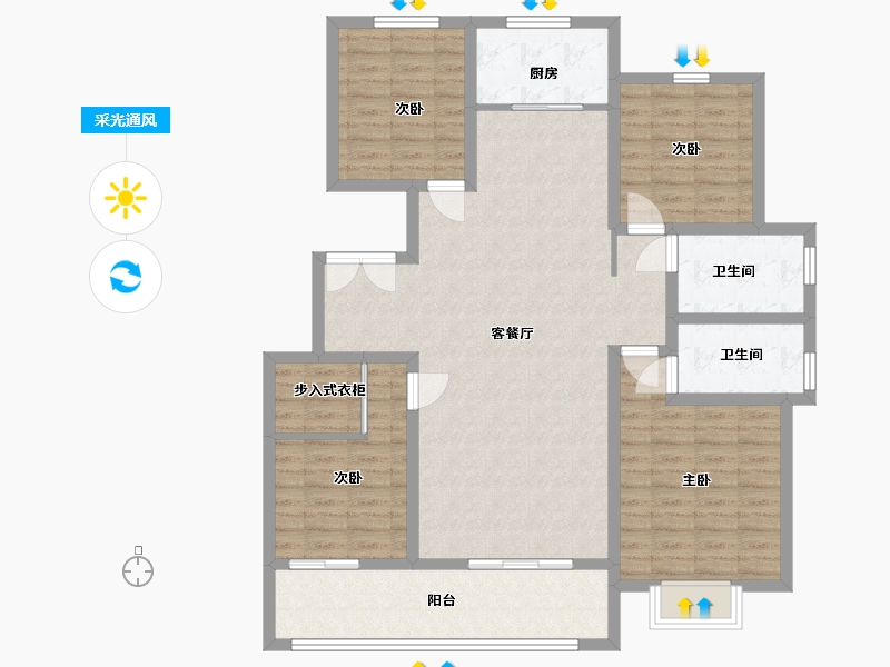 山东省-临沂市-时代城荣园-124.00-户型库-采光通风