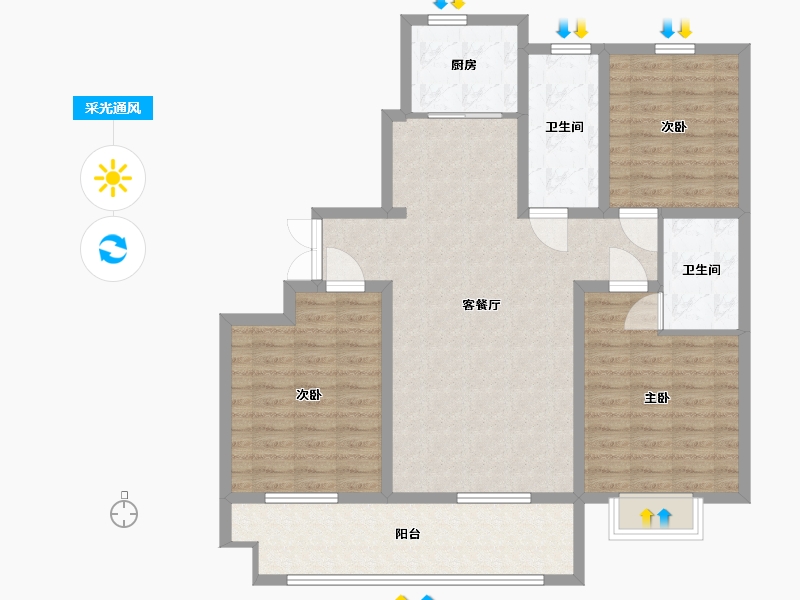 山东省-临沂市-时代城荣园-109.01-户型库-采光通风