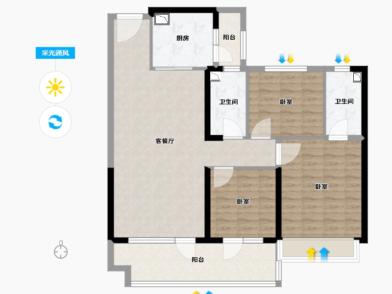 山东省-德州市-德州碧桂园天宸-102.00-户型库-采光通风